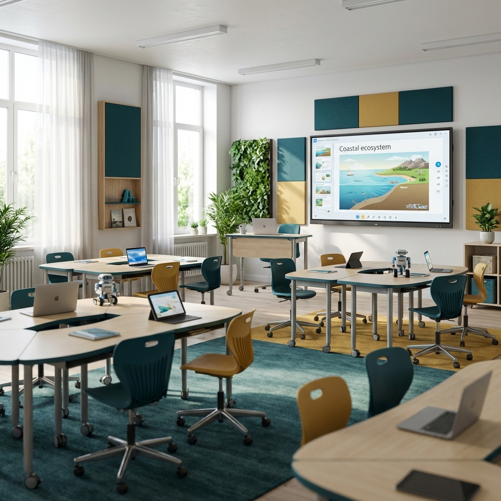 Students in a smart classroom environment